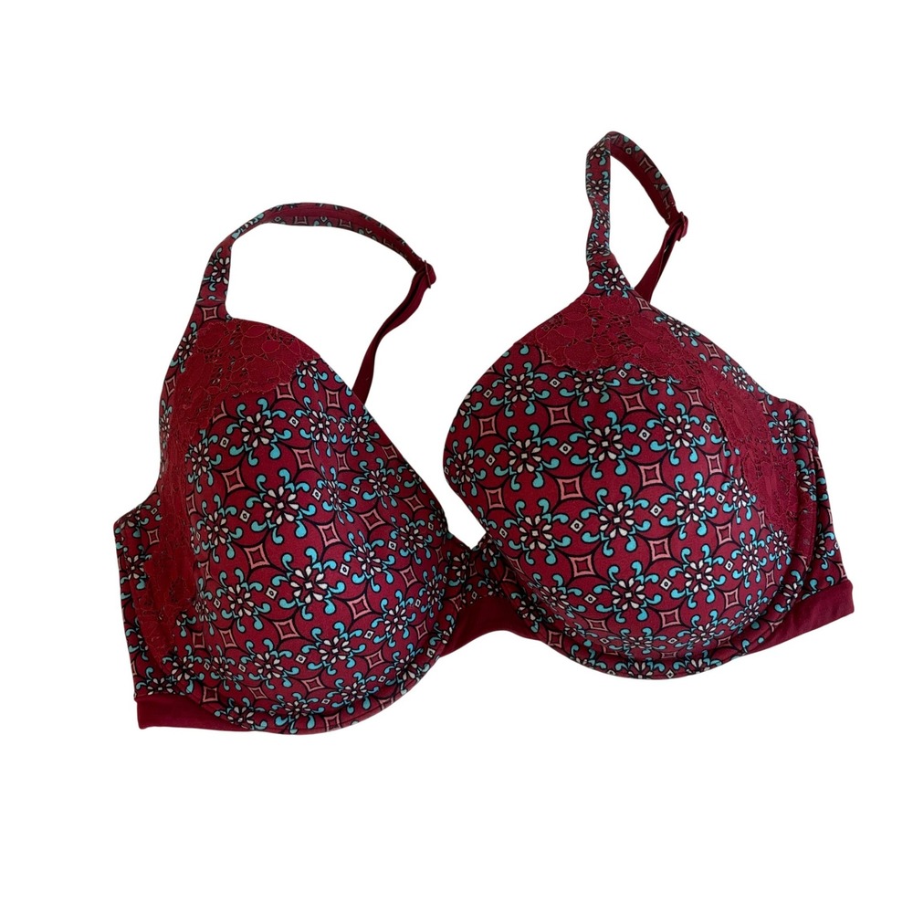 Victoria's Secret Lined Perfect Coverage Push Up Bra Red 32DDD Lace Underwired‎
